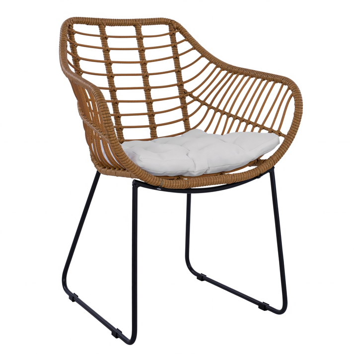Πολυθρόνα Κήπου ABURIUS Φυσικό/Μαύρο Rattan/Μέταλλο 63x60x83.5cm