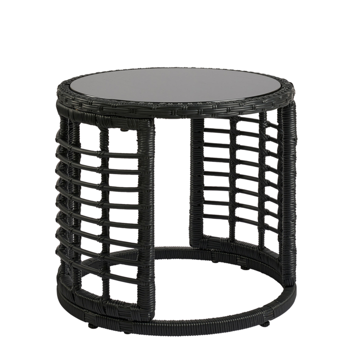 Τραπεζάκι Κήπου AURIUS Μαύρο Rattan/Γυαλί Φ45x40cm