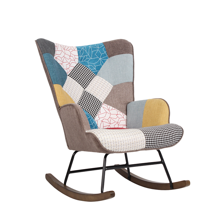 Πολυθρόνα Κουνιστή GERDA Patchwork Ύφασμα/Μέταλλο/Ξύλο 84x69x90cm