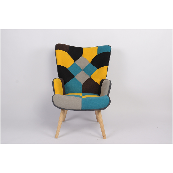 Πολυθρόνα BRIAR Κίτρινο/Μπλε Patchwork Ύφασμα/Ξύλο 73x69x96cm