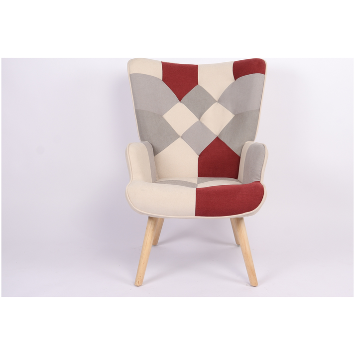 Πολυθρόνα BRIAR Μπορντό/Γκρι Patchwork Ύφασμα/Ξύλο 73x69x96cm