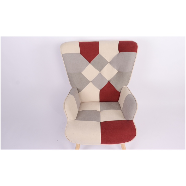 Πολυθρόνα BRIAR Μπορντό/Γκρι Patchwork Ύφασμα/Ξύλο 73x69x96cm