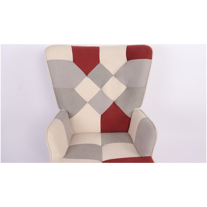 Πολυθρόνα BRIAR Μπορντό/Γκρι Patchwork Ύφασμα/Ξύλο 73x69x96cm