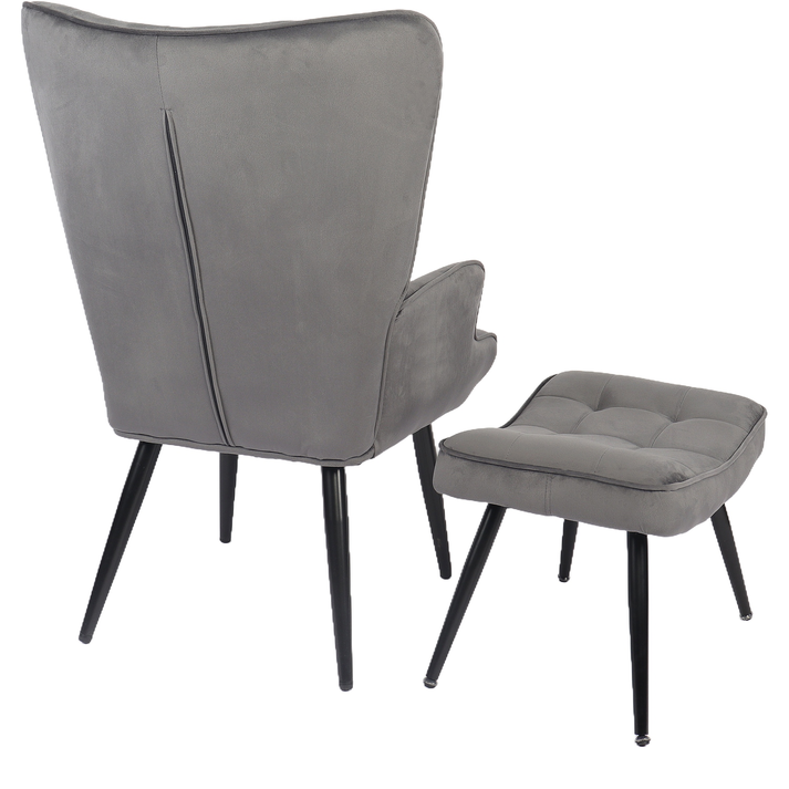 Πολυθρόνα Μπερζέρα Με Υποπόδιο LENNOX Γκρι Βελούδο/Ξύλο 96x68x73cm