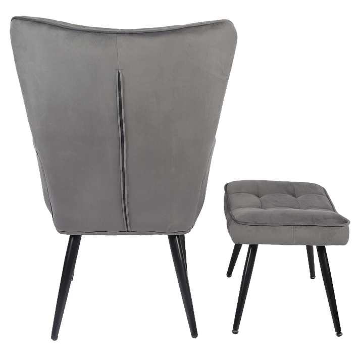 Πολυθρόνα Μπερζέρα Με Υποπόδιο LENNOX Γκρι Βελούδο/Ξύλο 96x68x73cm