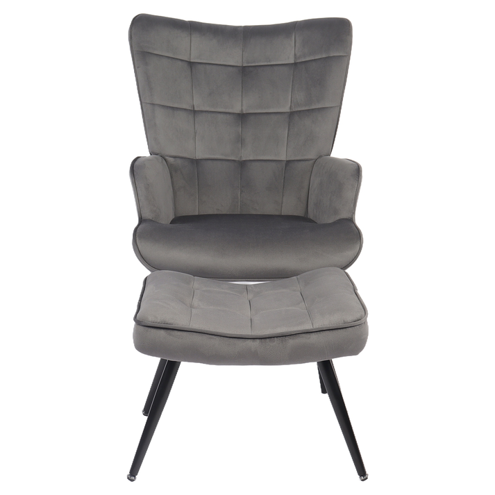 Πολυθρόνα Μπερζέρα Με Υποπόδιο LENNOX Γκρι Βελούδο/Ξύλο 96x68x73cm