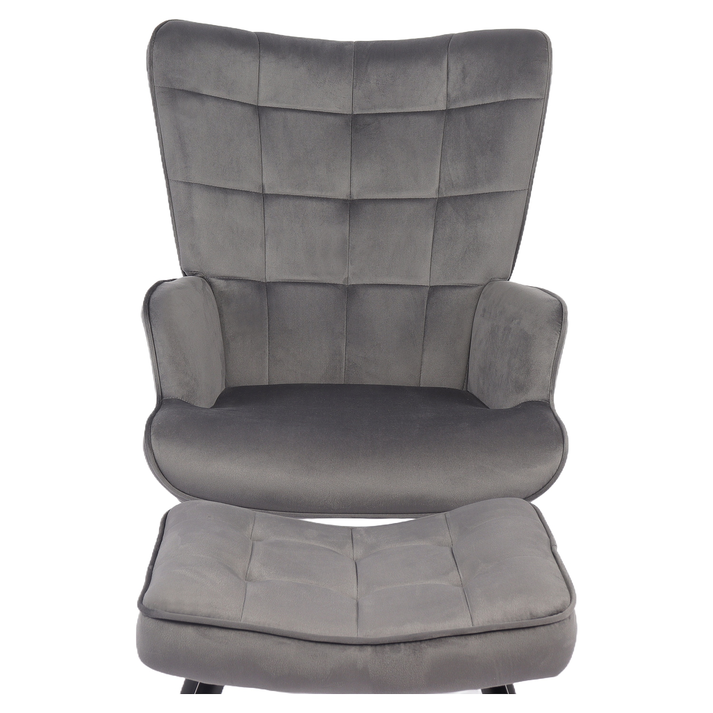 Πολυθρόνα Μπερζέρα Με Υποπόδιο LENNOX Γκρι Βελούδο/Ξύλο 96x68x73cm