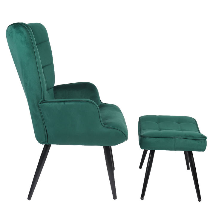 Πολυθρόνα Μπερζέρα Με Υποπόδιο LENNOX Πράσινο Βελούδο/Ξύλο 96x68x73cm