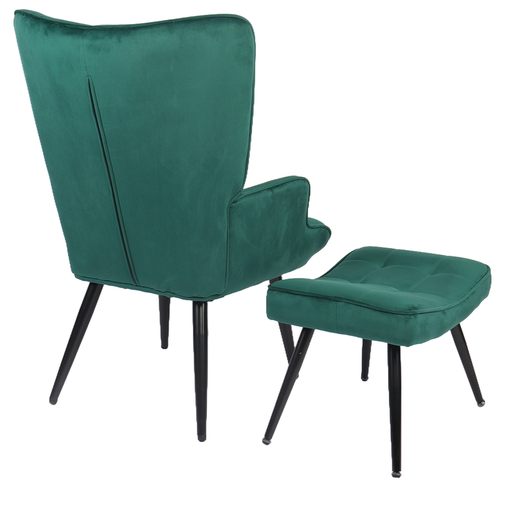 Πολυθρόνα Μπερζέρα Με Υποπόδιο LENNOX Πράσινο Βελούδο/Ξύλο 96x68x73cm