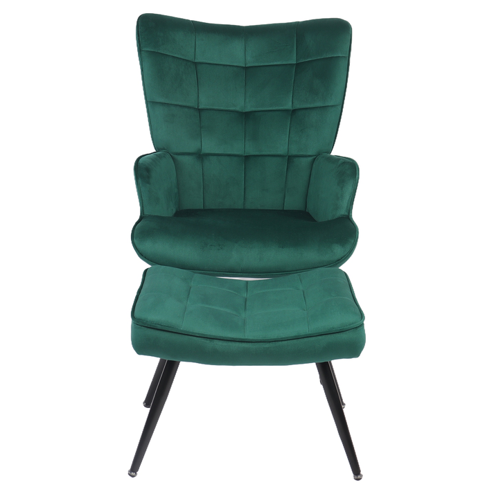 Πολυθρόνα Μπερζέρα Με Υποπόδιο LENNOX Πράσινο Βελούδο/Ξύλο 96x68x73cm