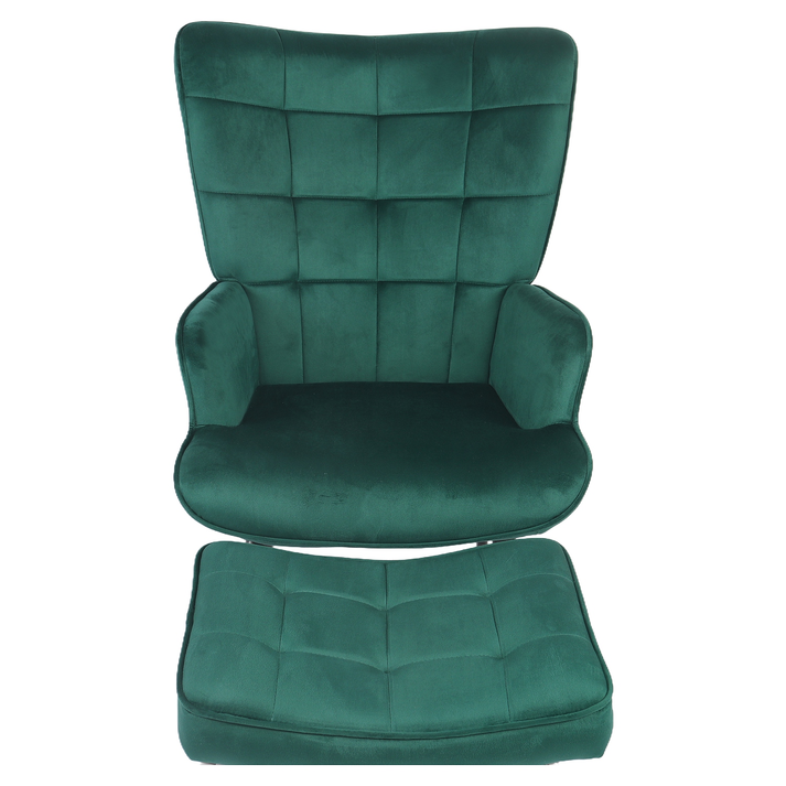 Πολυθρόνα Μπερζέρα Με Υποπόδιο LENNOX Πράσινο Βελούδο/Ξύλο 96x68x73cm