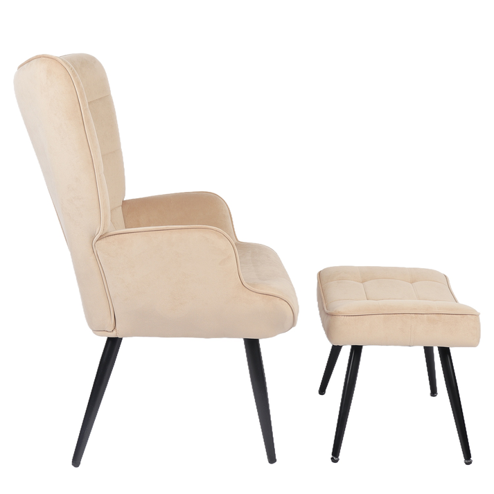 Πολυθρόνα Μπερζέρα Με Υποπόδιο LENNOX Μπεζ Βελούδο/Ξύλο 96x68x73cm