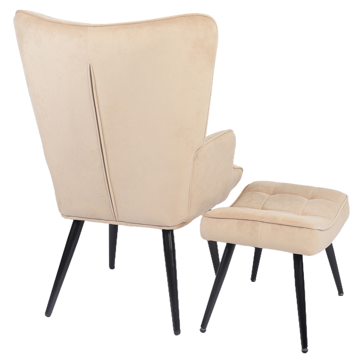 Πολυθρόνα Μπερζέρα Με Υποπόδιο LENNOX Μπεζ Βελούδο/Ξύλο 96x68x73cm