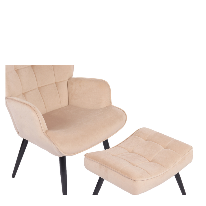 Πολυθρόνα Μπερζέρα Με Υποπόδιο LENNOX Μπεζ Βελούδο/Ξύλο 96x68x73cm