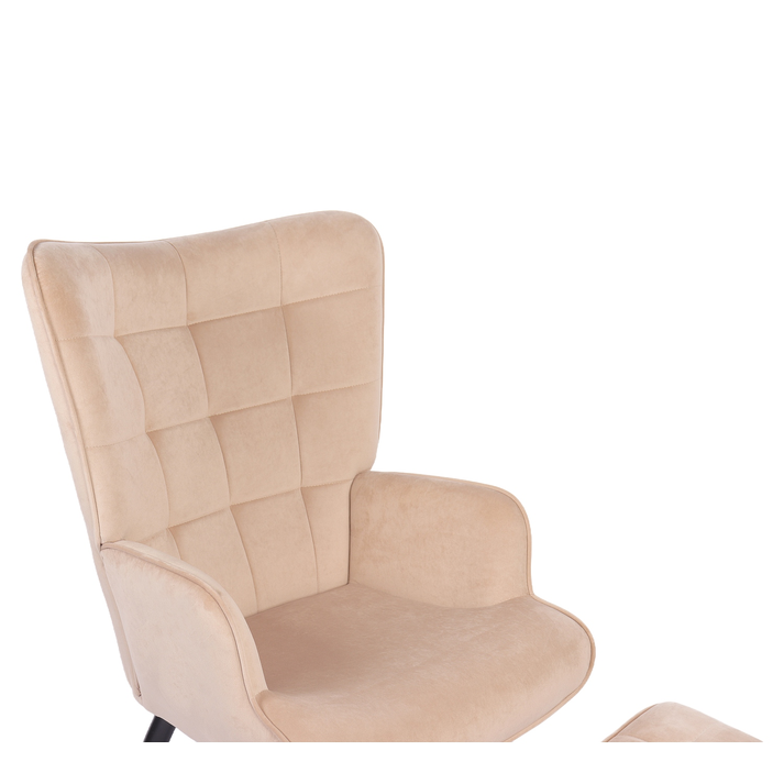 Πολυθρόνα Μπερζέρα Με Υποπόδιο LENNOX Μπεζ Βελούδο/Ξύλο 96x68x73cm