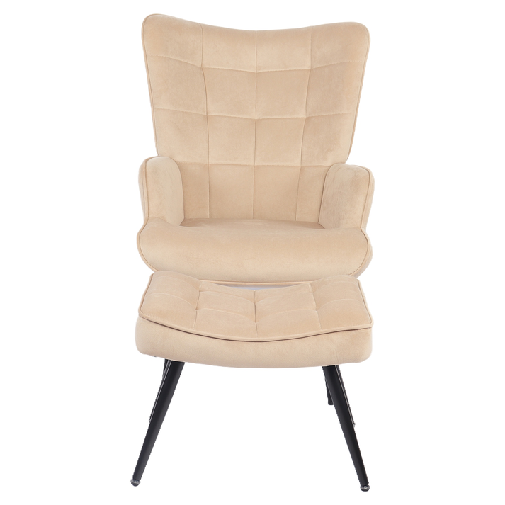 Πολυθρόνα Μπερζέρα Με Υποπόδιο LENNOX Μπεζ Βελούδο/Ξύλο 96x68x73cm