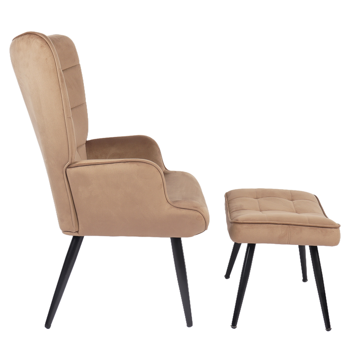 Πολυθρόνα Μπερζέρα Με Υποπόδιο LENNOX Καφέ Βελούδο/Ξύλο 96x68x73cm