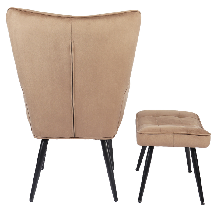 Πολυθρόνα Μπερζέρα Με Υποπόδιο LENNOX Καφέ Βελούδο/Ξύλο 96x68x73cm