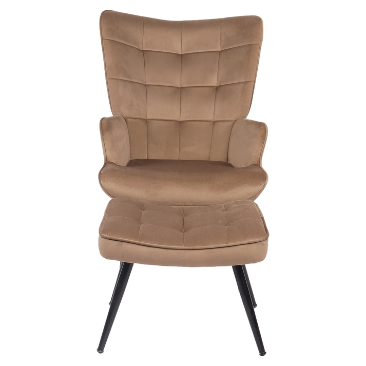 Πολυθρόνα Μπερζέρα Με Υποπόδιο LENNOX Καφέ Βελούδο/Ξύλο 96x68x73cm