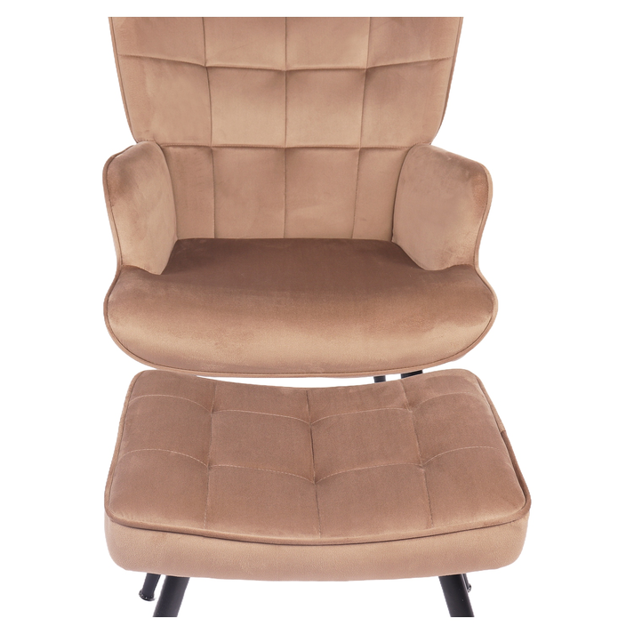 Πολυθρόνα Μπερζέρα Με Υποπόδιο LENNOX Καφέ Βελούδο/Ξύλο 96x68x73cm