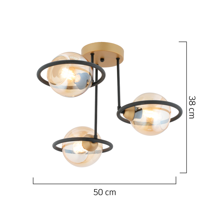 Φωτιστικό Κρεμαστό CAELUM Τρίφωτο Μαύρο/Χρυσό Μέταλλο/Γυαλί 50x38cm