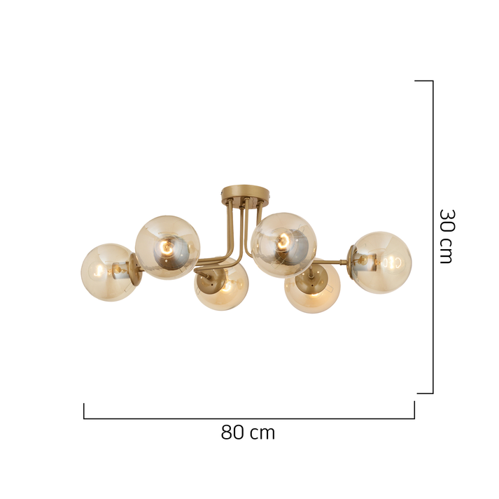 Φωτιστικό Κρεμαστό DRACO Εξάφωτο Χρυσό/Μελί Μέταλλο/Γυαλί 80x30cm