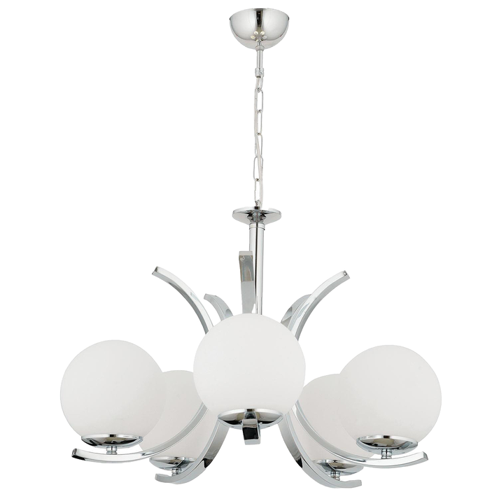 Φωτιστικό Κρεμαστό LACERTA Πεντάφωτο Ασημί/Λευκό Μέταλλο/Γυαλί 50x75cm