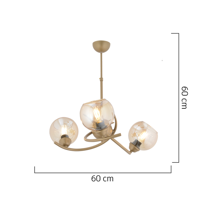 Φωτιστικό Κρεμαστό OCTANS Τρίφωτο Χρυσό/Μελί Μέταλλο/Γυαλί 60x60cm