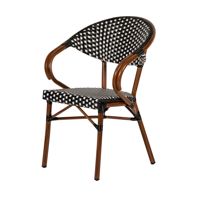 Πολυθρόνα Κήπου MUTUMA Λευκό/Μαύρο/Μπαμπού Αλουμίνιο/Rattan 57x60x82cm