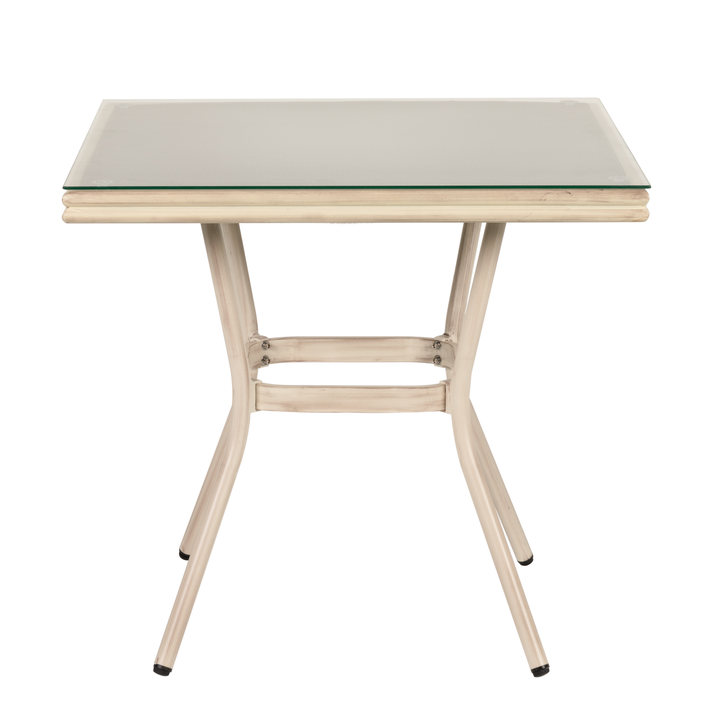 Τραπέζι Κήπου ANGOLA Λευκό Αντικέ Αλουμίνιο/Γυαλί 80x80x75cm