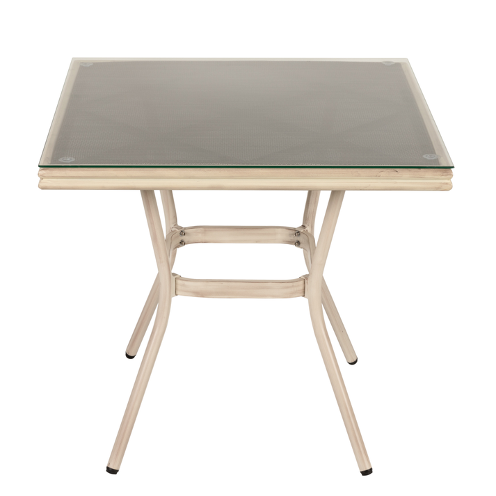 Τραπέζι Κήπου ANGOLA Λευκό Αντικέ Αλουμίνιο/Γυαλί 80x80x75cm