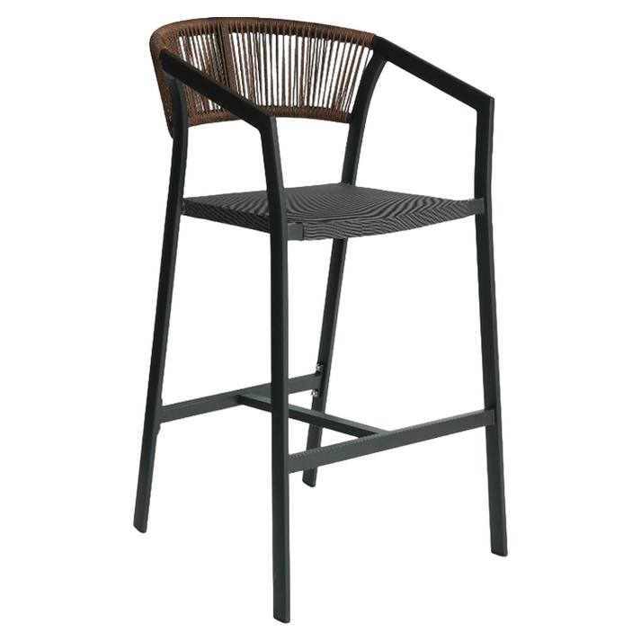 Σκαμπό Bar SANTORINI Ανθρακί/Φυσικό Αλουμίνιο/Rattan 55x56x99cm