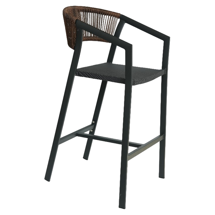 Σκαμπό Bar SANTORINI Ανθρακί/Φυσικό Αλουμίνιο/Rattan 55x56x99cm