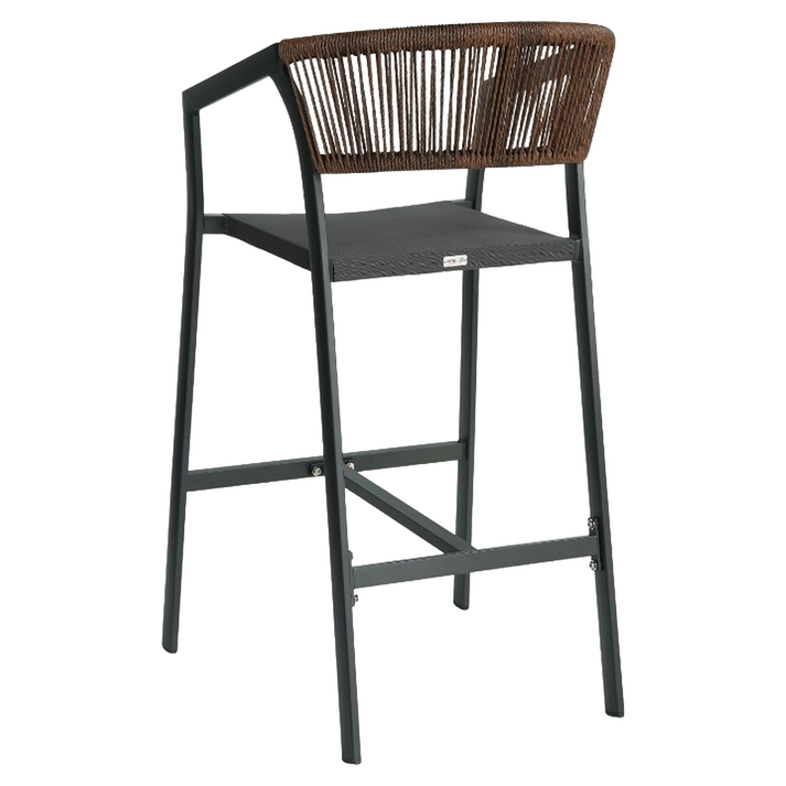 Σκαμπό Bar SANTORINI Ανθρακί/Φυσικό Αλουμίνιο/Rattan 55x56x99cm