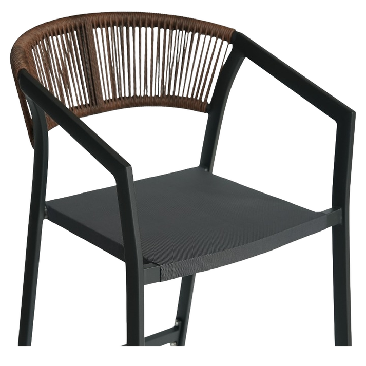 Σκαμπό Bar SANTORINI Ανθρακί/Φυσικό Αλουμίνιο/Rattan 55x56x99cm