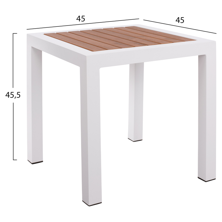 Τραπέζι Κήπου LOMBOK Λευκό/Καρυδί Αλουμίνιο/Polywood 45x45x45.5cm