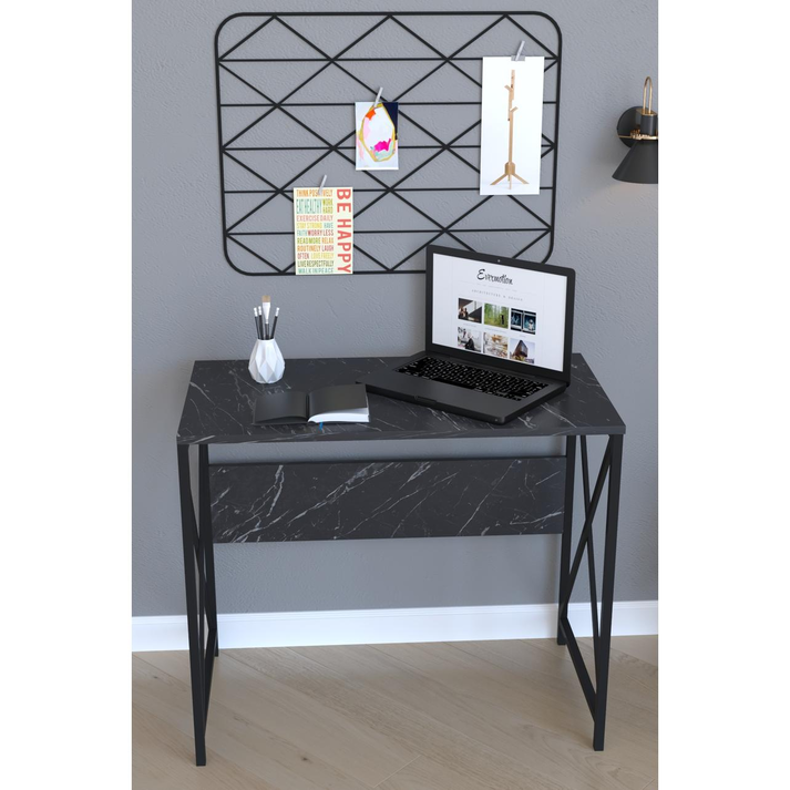 Γραφείο CASILDA Μαύρο/Όψη Μαρμάρου Μέταλλο/Μοριοσανίδα 75x90x45cm