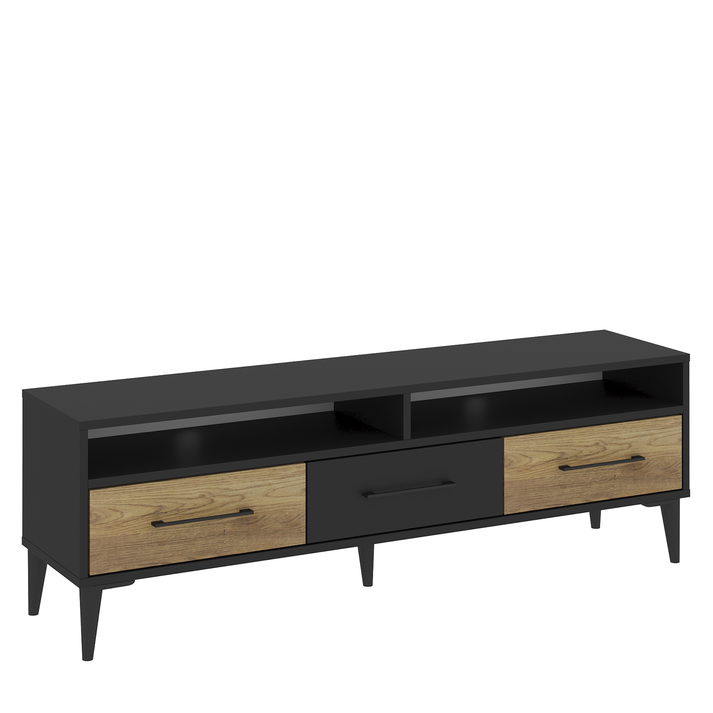 Έπιπλο Τηλεόρασης SYBILLA Φυσικό/Μαύρο Μοριοσανίδα/Μελαμίνη 150x35x53cm