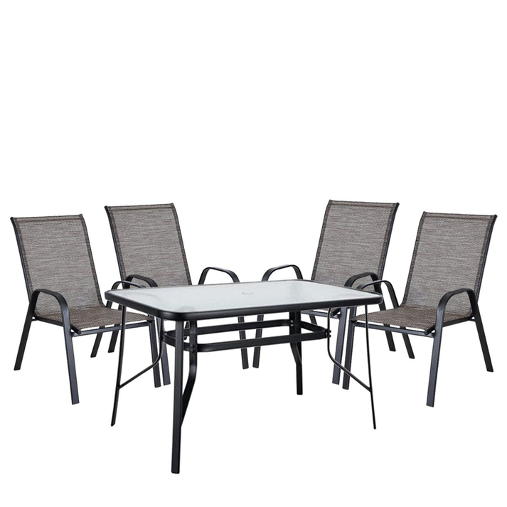 Σετ Τραπεζαρία Κήπου SUN Μέταλλο Μαύρο/Καφέ Με 4 Πολυθρόνες