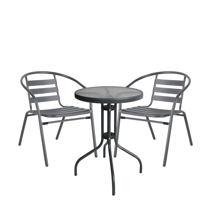 Σετ Τραπεζαρία Κήπου EARTH Μέταλλο Γκρι Με 2 Πολυθρόνες
