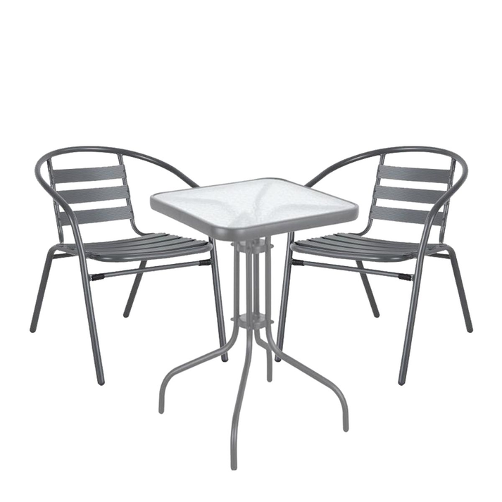 Σετ Τραπεζαρία Κήπου MARS Μέταλλο Γκρι Με 2 Πολυθρόνες
