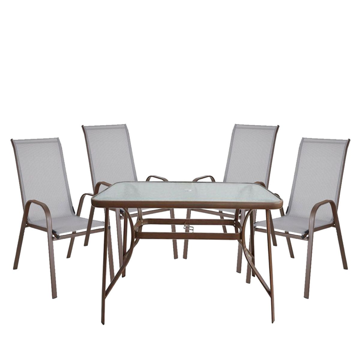 Σετ Τραπεζαρία Κήπου SUN Μέταλλο Γκρι/Καφέ Με 4 Πολυθρόνες