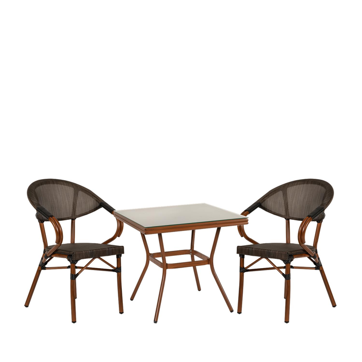 Σετ Τραπεζαρία Κήπου ANGOLA Μπαμπού Αλουμίνιο/Γυαλί Με 2 Πολυθρόνες