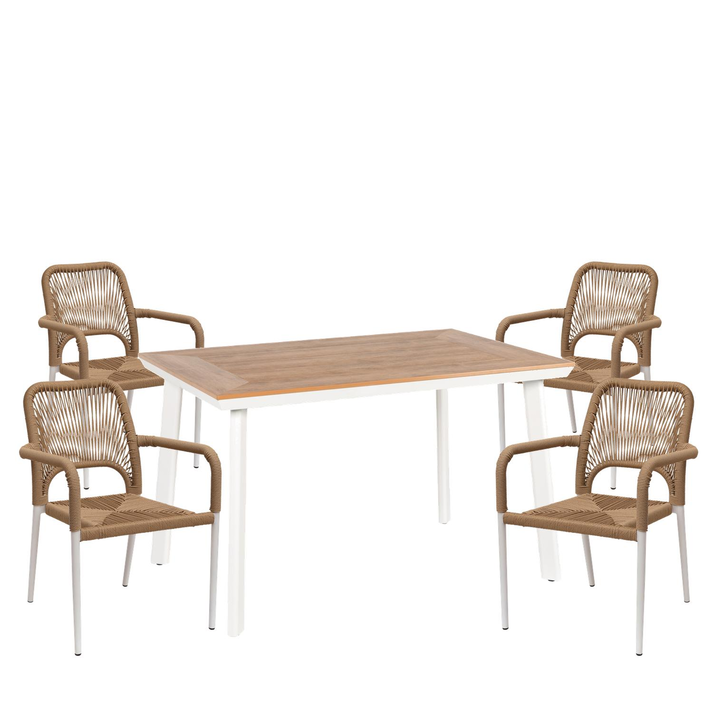 Σετ Τραπεζαρία Κήπου EPUPA Λευκό/Καρυδί Αλουμίνιο/Ξύλο Με 4 Πολυθρόνες 14990248