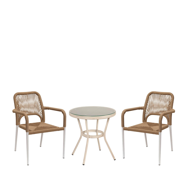 Σετ Τραπεζαρία Κήπου BURUNDI Λευκό Αλουμίνιο/Γυαλί Με 2 Πολυθρόνες 14990269