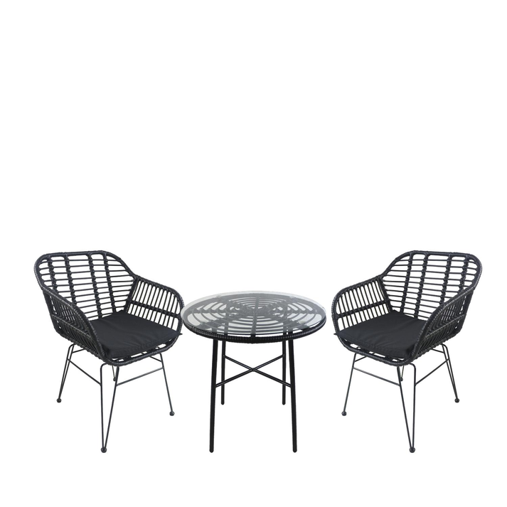 Σετ Τραπεζαρία Κήπου APPIUS Μαύρο Μέταλλο/Rattan/Γυαλί Με 2 Καρέκλες