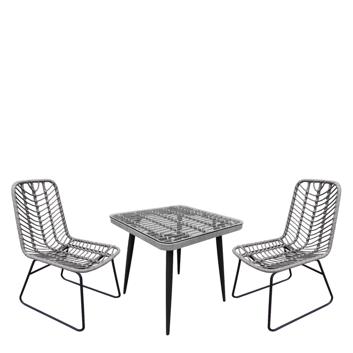 Σετ Τραπεζαρία Κήπου CALI Γκρι/Μαύρο Μέταλλο/Rattan/Γυαλί Με 2 Καρέκλες 14990454