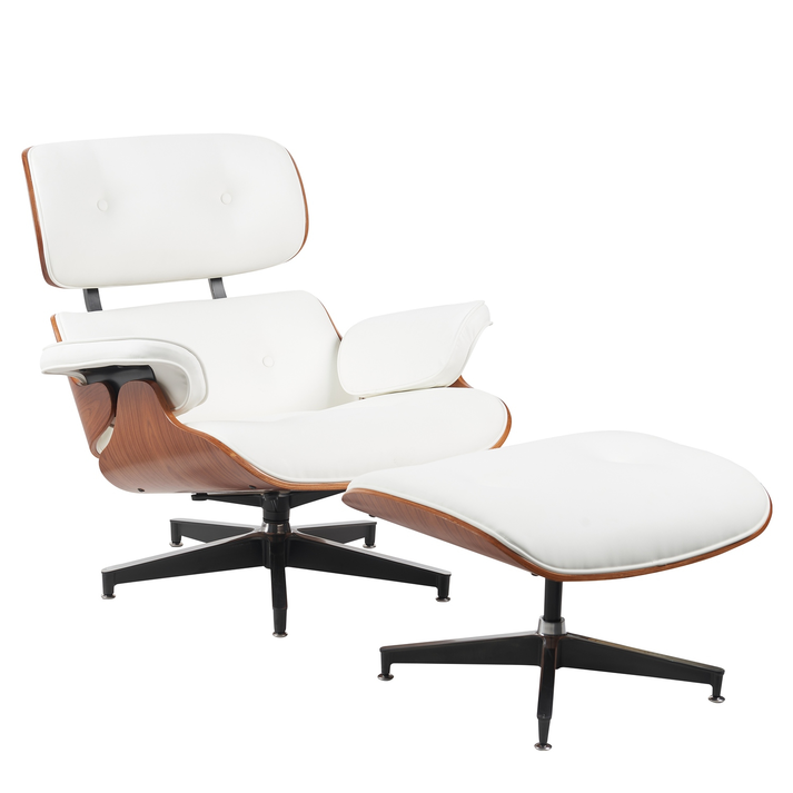 Πολυθρόνα Relax MIREN Με Υποπόδιο Λευκό/Καφέ Ξύλο/PU 82x92x78cm