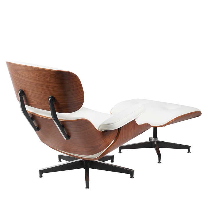 Πολυθρόνα Relax MIREN Με Υποπόδιο Λευκό/Καφέ Ξύλο/PU 82x92x78cm