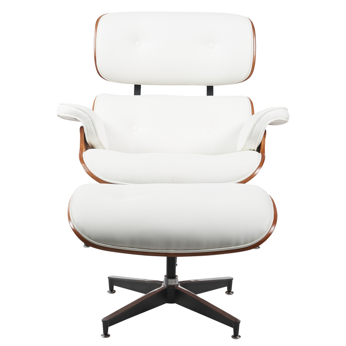 Πολυθρόνα Relax MIREN Με Υποπόδιο Λευκό/Καφέ Ξύλο/PU 82x92x78cm